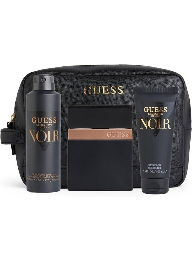 Guess Seductive Noir M 4 Piece Set For men(100ml EDT + 100ml SG + 226ml Body Spray+Pouch) Gift Set