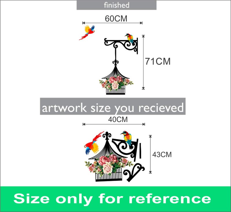 Sticker Yard Vinyl Hanging cage Flowers Birds Wall Sticker, 60 x 71 cm, Multicolour, Botanical-Self-Adhesive - Image 3