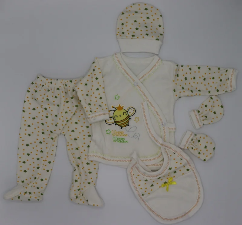 Hopipop Hospital Released Newborn Baby Cotton Printed 5-Piece Combination