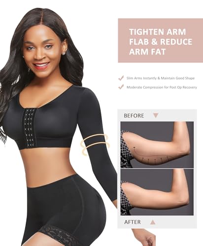 FeelinGirl 3/4 Sleeve Arm Shaper Tops Arm Garments after Lipo Breast Lifter Post Surgical Compression Bra Black S - Image 4