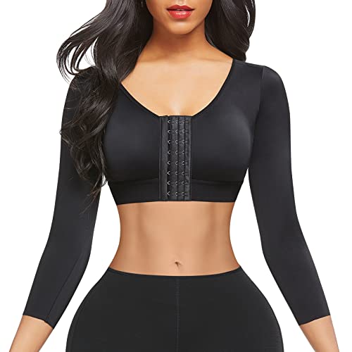FeelinGirl 3/4 Sleeve Arm Shaper Tops Arm Garments after Lipo Breast Lifter Post Surgical Compression Bra Black S - Image 5