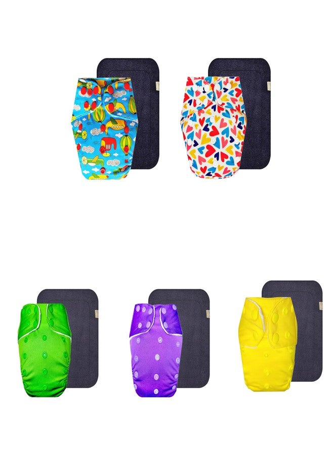 حفاضات قماشية فاخرة من دمبلدو مع حشوة رمادية (عبوة من 5) | مضادة للحساسية | قابلة لإعادة الاستخدام والغسل | سهلة التنظيف | مصممة من قبل أمهات | من 3 أشهر إلى 3 سنوات | للجنسين - Image 1