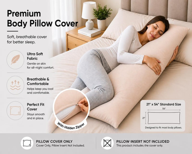 EVOLIVE Ultra Soft Microfiber Body Pillow Cover/Pillowcases 21"x54" with Hidden Zipper Closure (21"x54" Body Pillow Cover, Latte) - Image 3