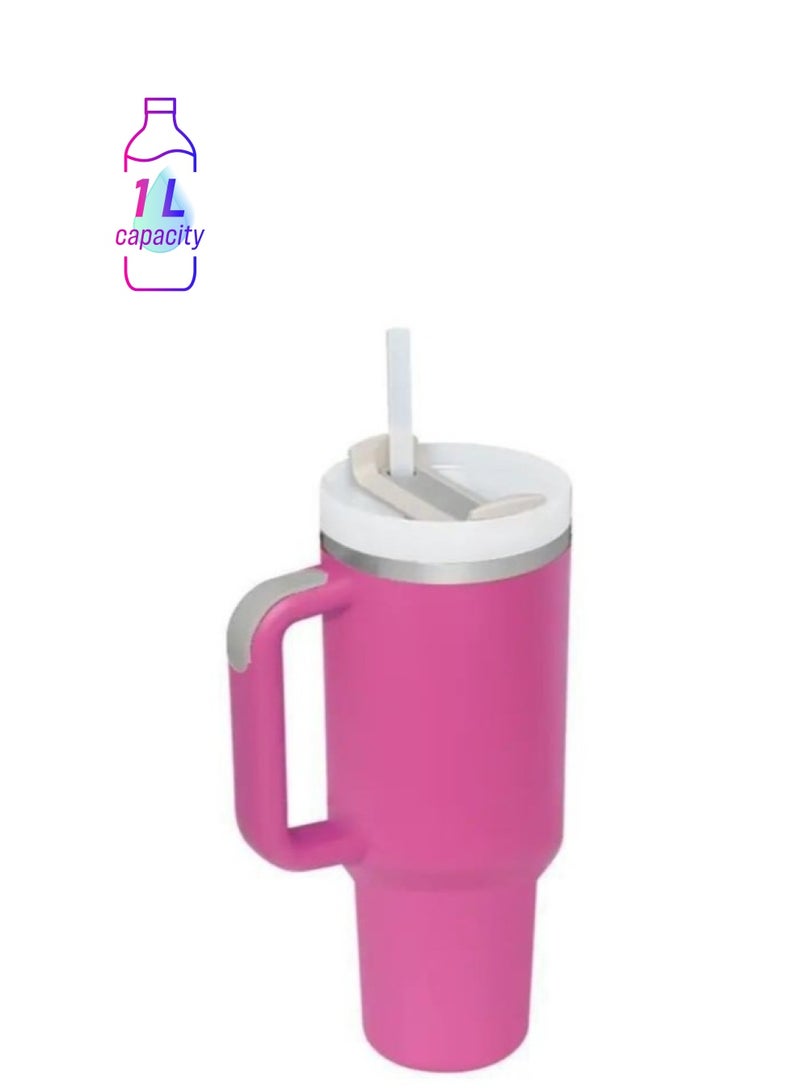 آذاد تمبلر 40 إتش زد كوب القهوة المثلج مع المقبض وكأس التفريغ بالفولاذ المقاوم للصدأ العازل بالقش لزجاجات المياه الساخنة والباردة