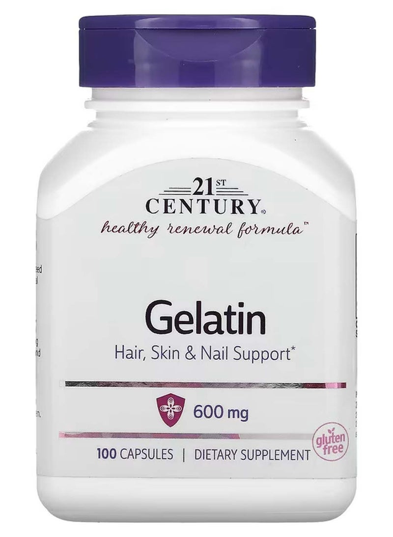 القرن الحادي والعشرون جيلاتين، يوفر الدعم للشعر والبشرة والأظافر - 600 ملجم، 100 كبسولة - Image 1