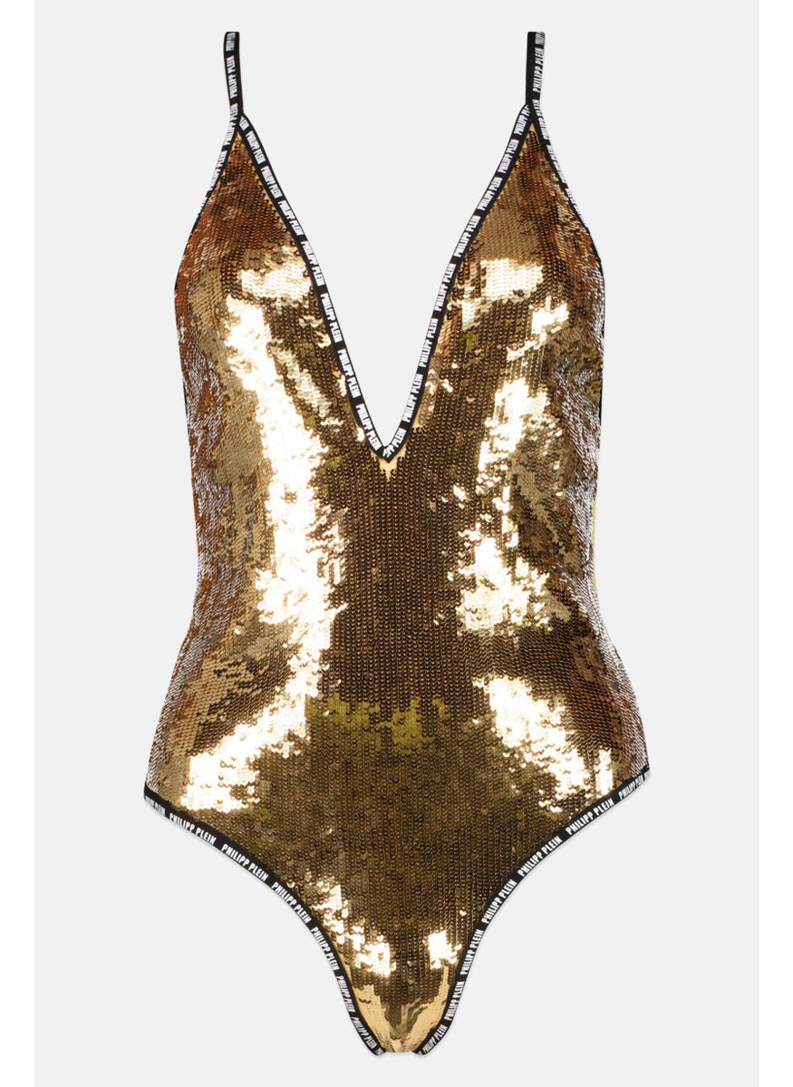 PHILIPP PLEIN Women Glitters One Piece Swimsuit, Gold  - Image 1