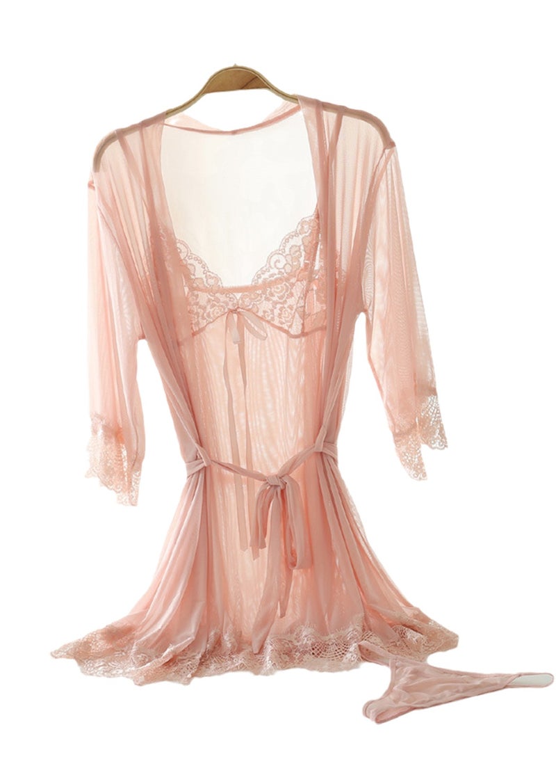 Three-piece lace pajamas women's mesh suspender pajamas - Image 1