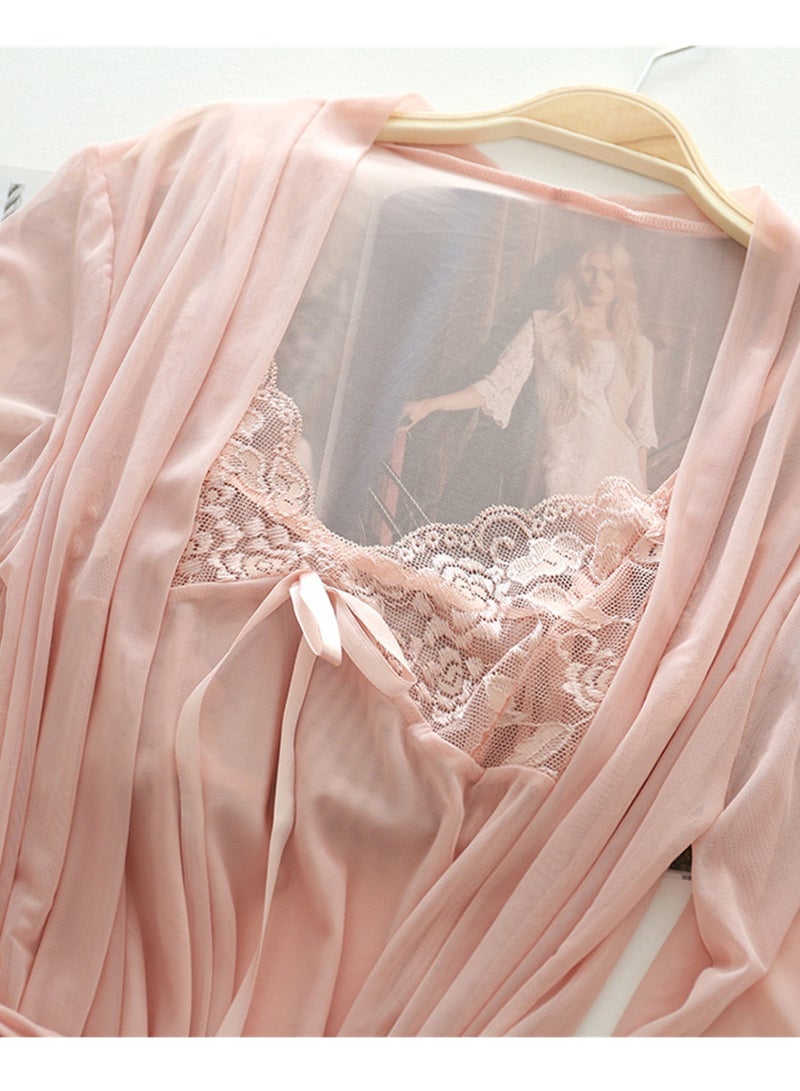 Three-piece lace pajamas women's mesh suspender pajamas - Image 3