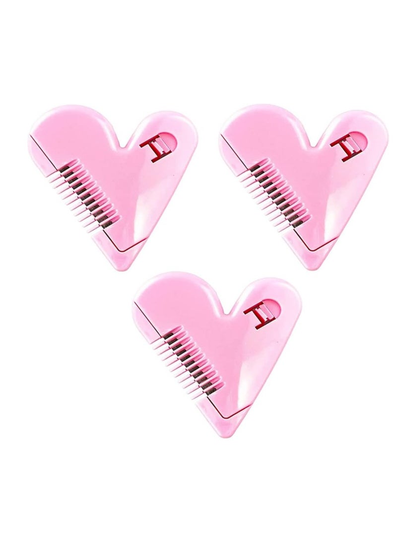Excefore - Mini Hair Shaver Comb, Hair Trimmer for Kids, Cute Heart-Shaped Manual Hair Bangs Trimmer for Women Girls,  Thin & Thick Hair Styling Hair Accessories 3pcs - Image 1