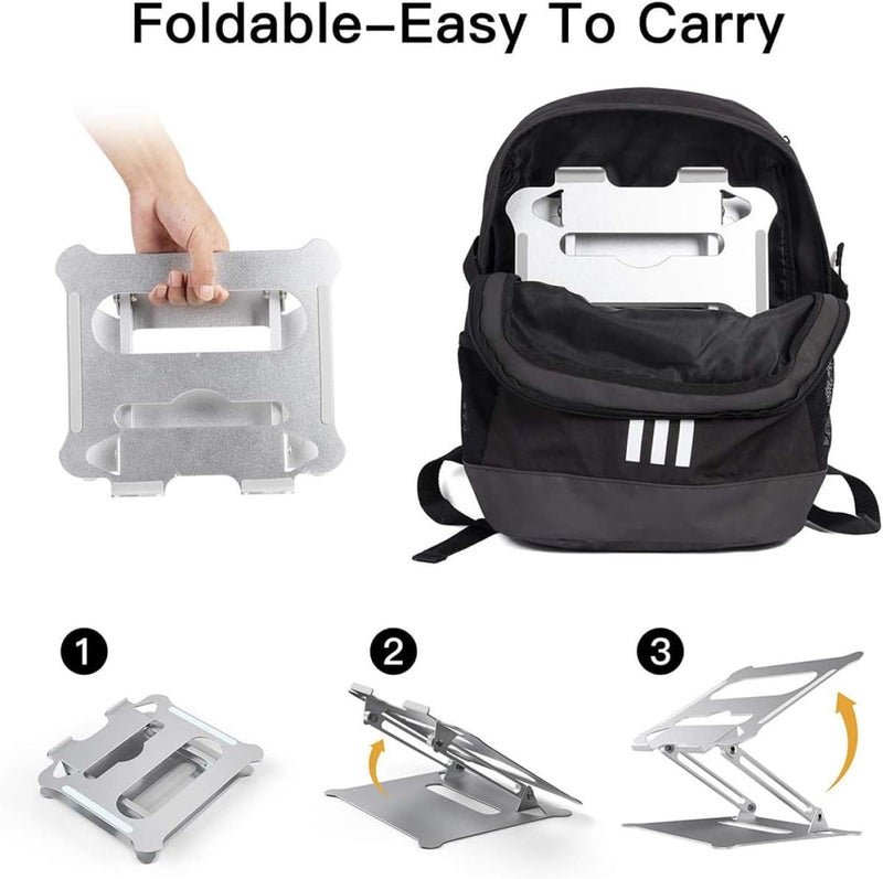Adjustable Aluminum Alloy Foldable Laptop PC Holder Portable Notebook Stand with Height Support Compact Design for Travel and Office Use Silver - Image 5