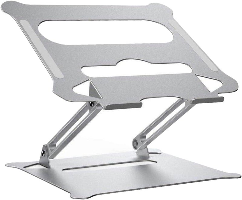 Adjustable Aluminum Alloy Foldable Laptop PC Holder Portable Notebook Stand with Height Support Compact Design for Travel and Office Use Silver - Image 1