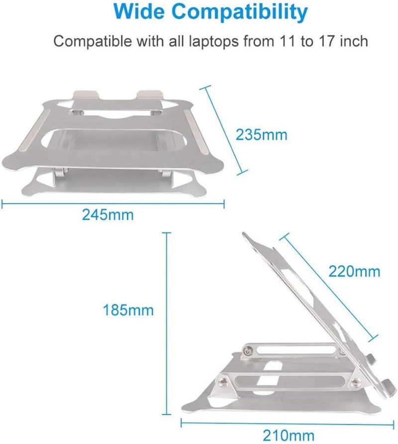 Adjustable Aluminum Alloy Foldable Laptop PC Holder Portable Notebook Stand with Height Support Compact Design for Travel and Office Use Silver - Image 2