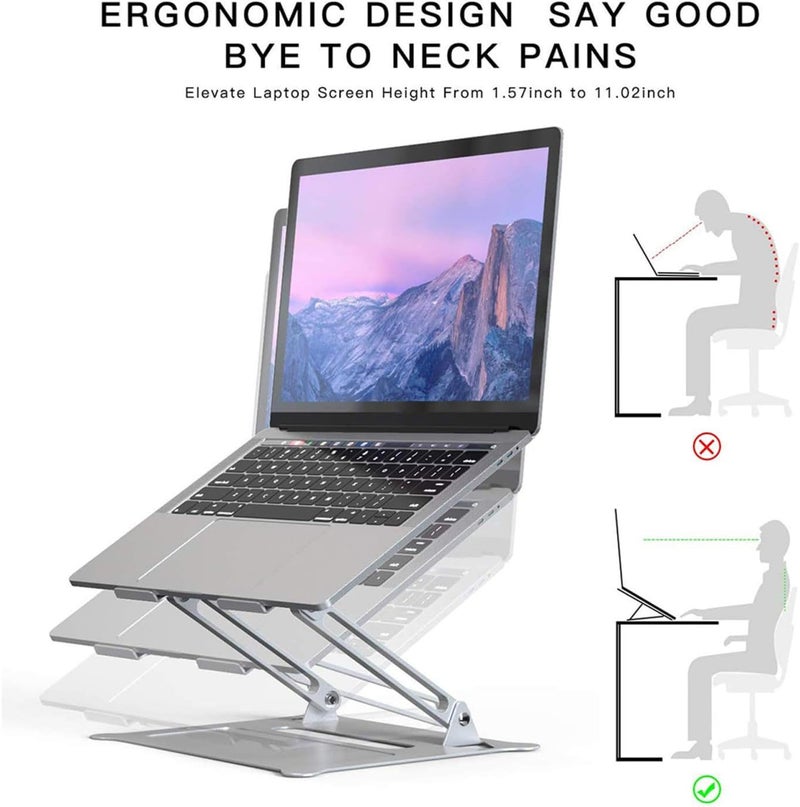 Adjustable Aluminum Alloy Foldable Laptop PC Holder Portable Notebook Stand with Height Support Compact Design for Travel and Office Use Silver - Image 3