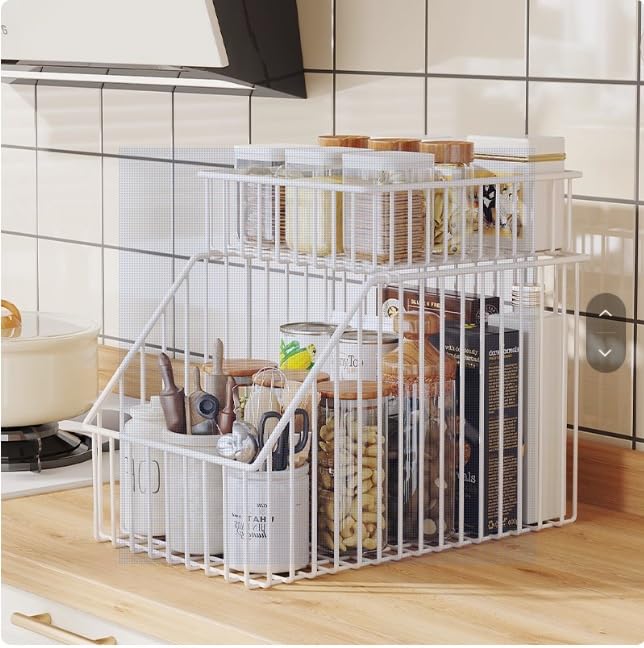 MosQuick® Kitchen counter top organizer 2-Tier Metal bottle organizer for kitchen for Spices and Bottles Kitchen Rack Stand Durable Rack for Kitchen Storage shelf for Countertops Cabinets Pantry - Image 1