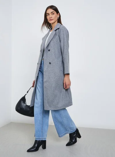 Styli Grey Regular Fit Knee-Length Coat