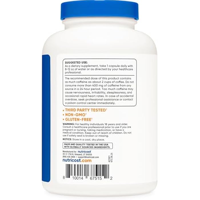 Nutricost Caffeine Pills, 200mg Per Serving (500 Caps) - Image 4