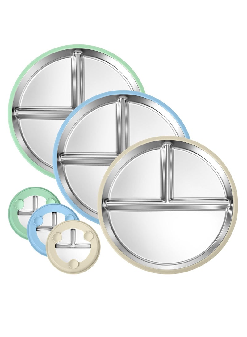 3-piece stainless steel children's tray with suction cup -9-inch separated baby tray with silicone cover anti slip 2-in-1 anti damage metal baby bowl microwave oven dishwasher safety  - Image 1