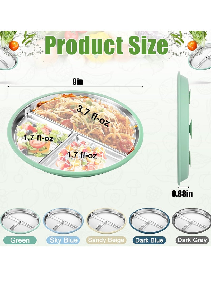 3-piece stainless steel children's tray with suction cup -9-inch separated baby tray with silicone cover anti slip 2-in-1 anti damage metal baby bowl microwave oven dishwasher safety  - Image 2