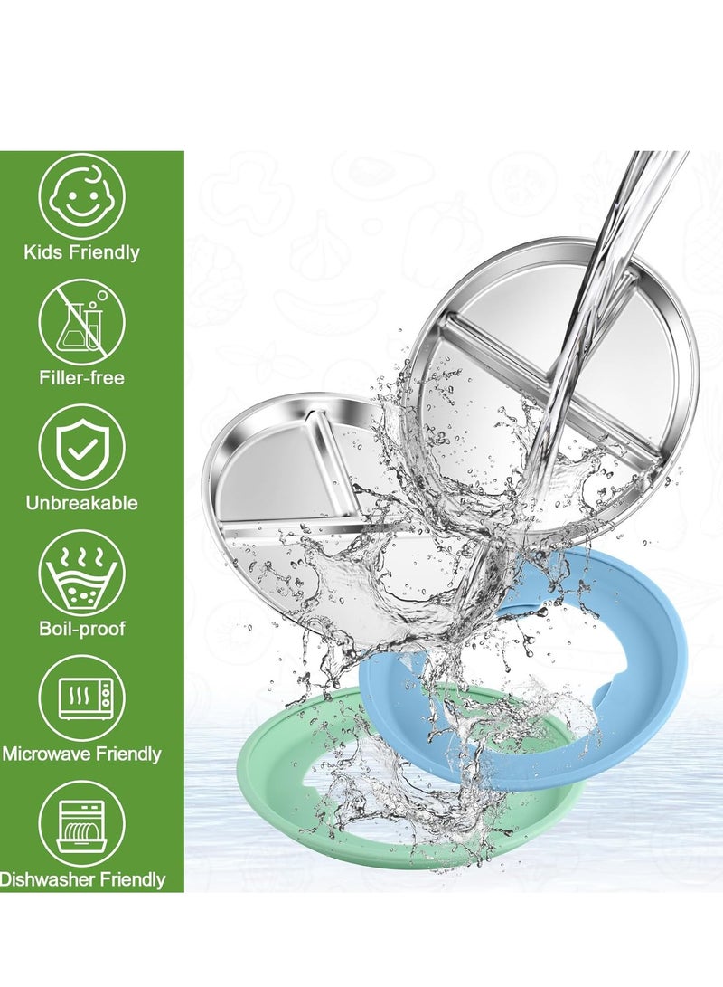 3-piece stainless steel children's tray with suction cup -9-inch separated baby tray with silicone cover anti slip 2-in-1 anti damage metal baby bowl microwave oven dishwasher safety  - Image 3