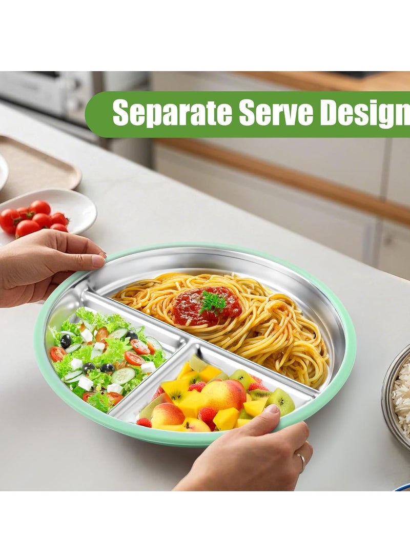 3-piece stainless steel children's tray with suction cup -9-inch separated baby tray with silicone cover anti slip 2-in-1 anti damage metal baby bowl microwave oven dishwasher safety  - Image 4