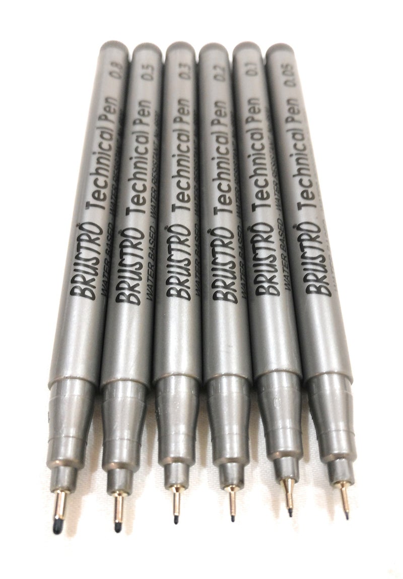 BRUSTRO Technical Pen Black - Set of 6 & Fabriano Bristol Glued Block A4 (Assorted) - Image 4