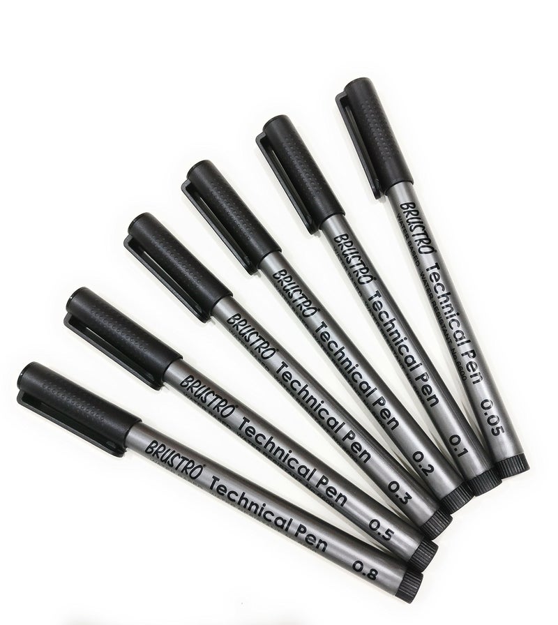 BRUSTRO Technical Pen Black - Set of 6 & Fabriano Bristol Glued Block A4 (Assorted) - Image 5