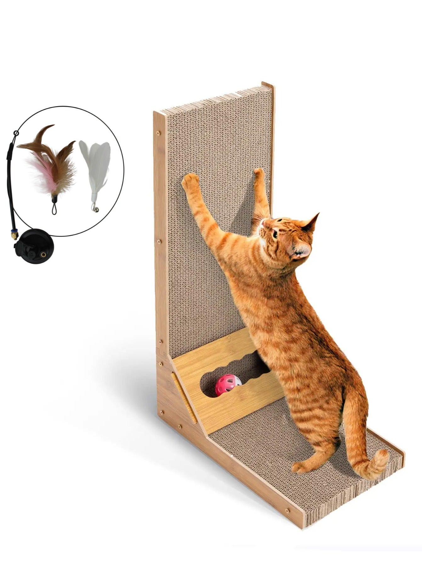 Next Vogue L Shape Scratch Board for Cats, Scratching Post with Catnip for Cats, Protecting Furniture Cat Scratch Pad, Cat Scratcher with Ball Toy, 23.6inches/60cm Tall Comes with Cat Teaser Wand Toy