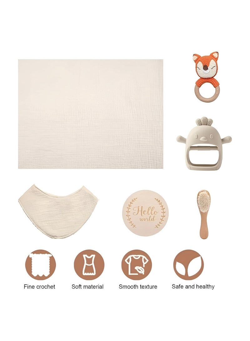 Beauenty Baby Gift Set for Newborn - 6 PCS Newborn Baby Essentials Baby Bath Set with Baby Blanket,Baby Rattle&Teether Toys - New Born Baby Girls & Boys Gift for Baby Shower (Beige) - Image 3