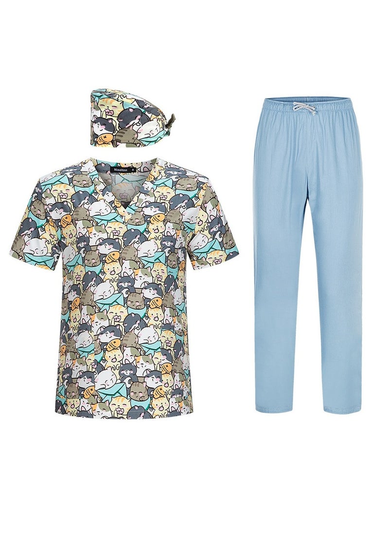 KUYING New V-neck Printed Short Sleeved Pants Surgical Gown And Work Uniform  - Image 1