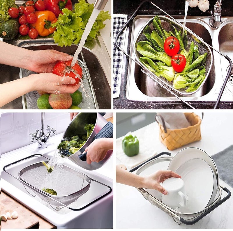 REMANG Over The Sink Colander Strainer Basket Stainless Steel for Kitchen Sink with Rubber Grip Fine Mesh Stainless Steel Large Expandable Metal Strainer for Pasta Food Vegetables 1 Pcs - Image 5