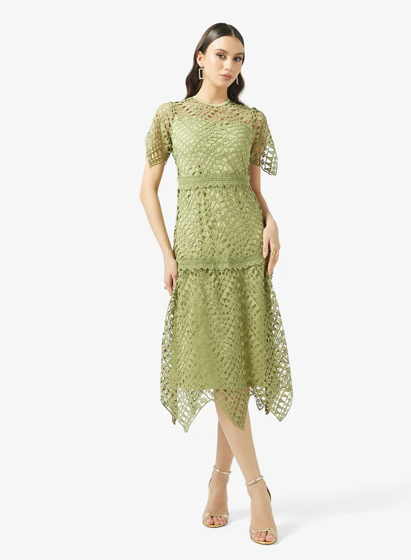 Frock and Frill Crochet Detailed Short Sleeve Midi Dress