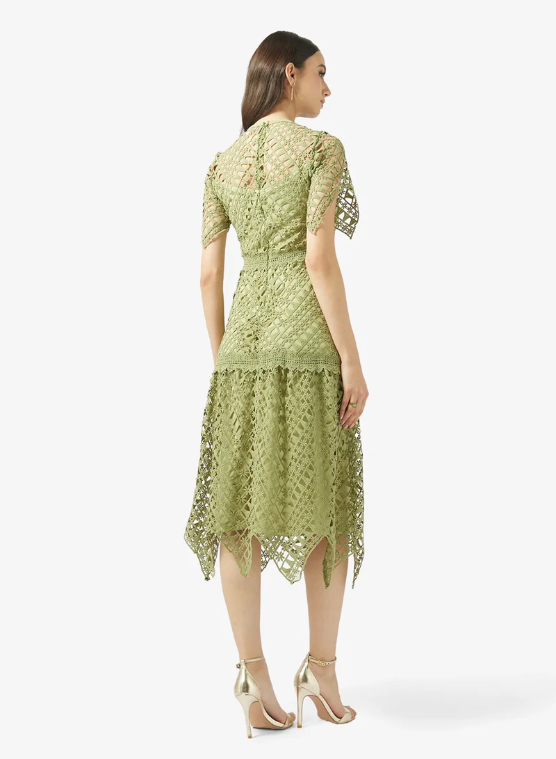 Frock and Frill Crochet Detailed Short Sleeve Midi Dress