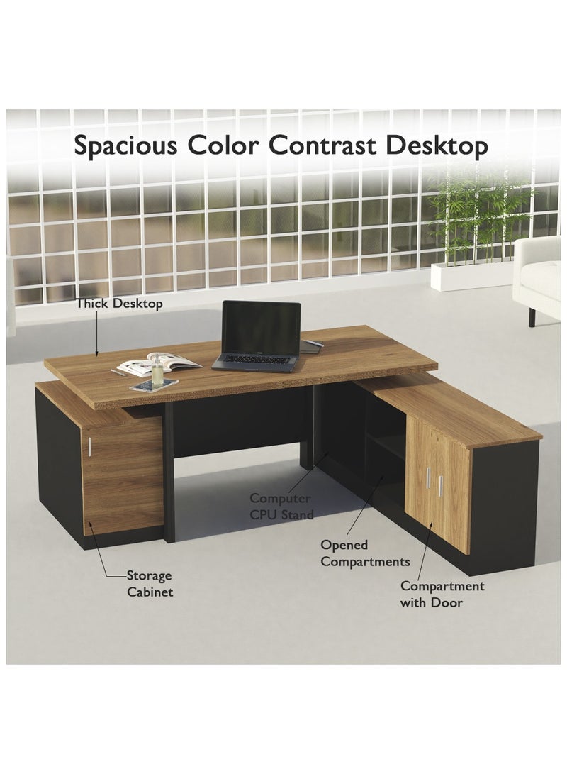 Mahmayi Samtida 193 Modern Executive Workstation Desk with Cabinet Computer and Laptop Desk Wooden Finish Ideal for Home and Office - Zabrano - Image 3