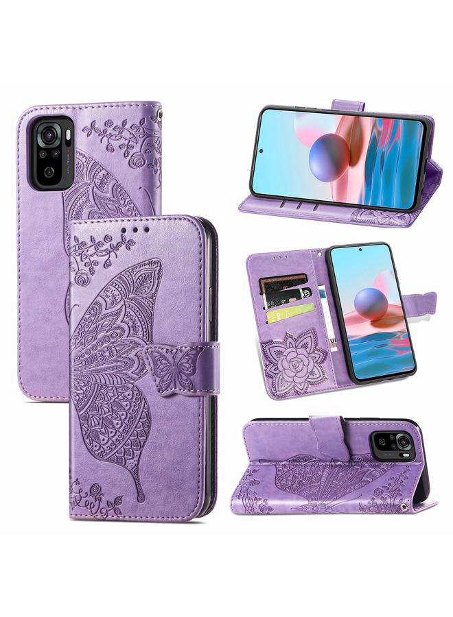 The Bros Case For Xiaomi Redmi Note 10 4G Butterfly Love Flower Embossed Horizontal Flip Leather Case with Bracket & Card Slot & Wallet & Lanyard
