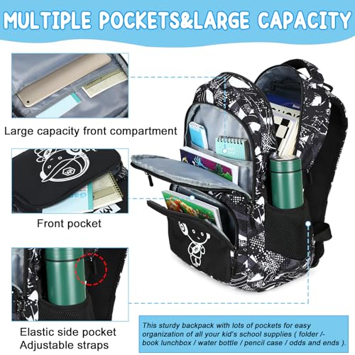 Bluboon Kids Backpack Boys Camo Bookbag Teens Elementary School Bag Daypack Travel Back Pack Middle school (Grey Graffiti) - Image 3