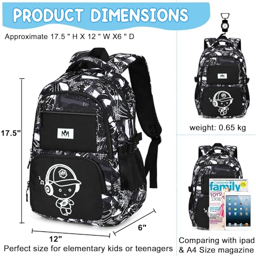 Bluboon Kids Backpack Boys Camo Bookbag Teens Elementary School Bag Daypack Travel Back Pack Middle school (Grey Graffiti) - Image 2