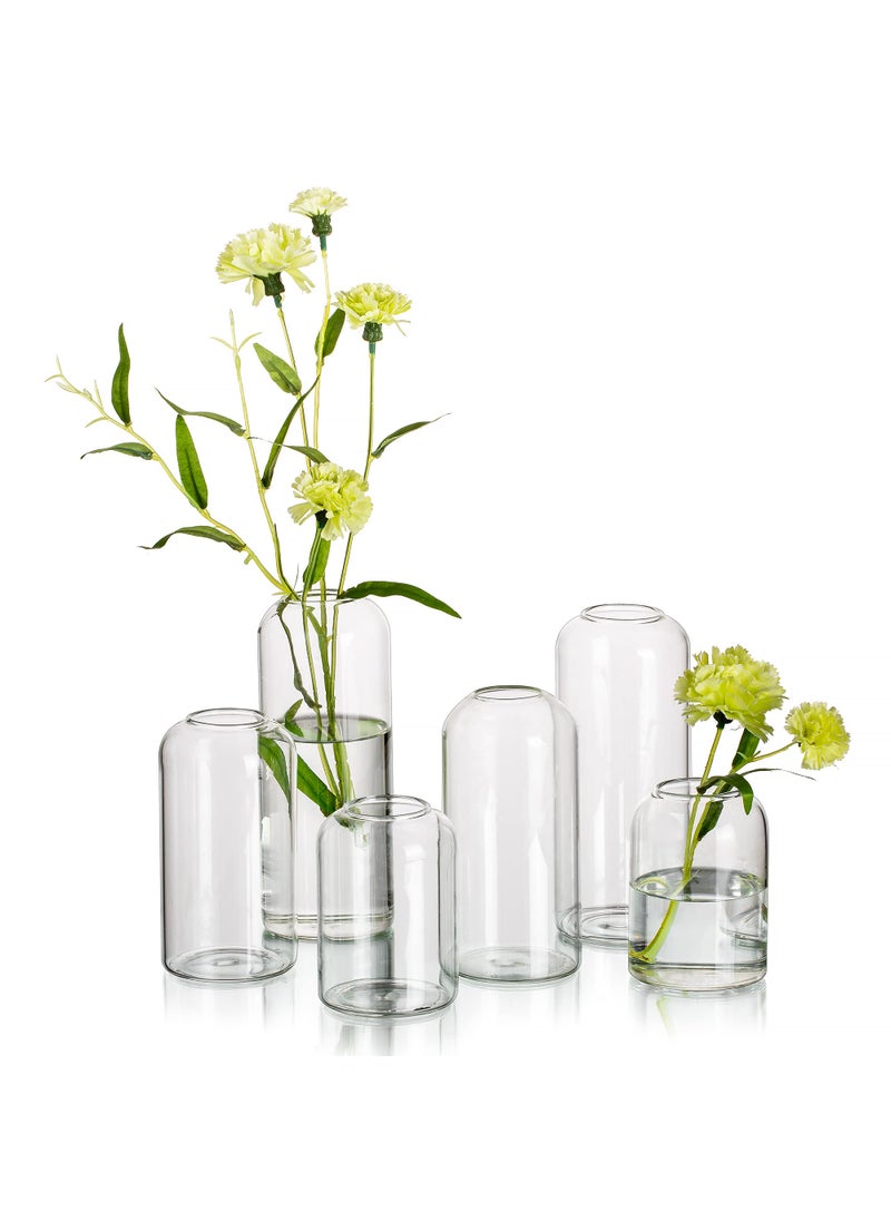 Hewory Hewory Glass Clear Modern Vase  Set of 6 - Small Bud Vases for Flowers  Elegant Home Decor Floral Arrangements  Wedding Party Events Centerpieces  - Image 1