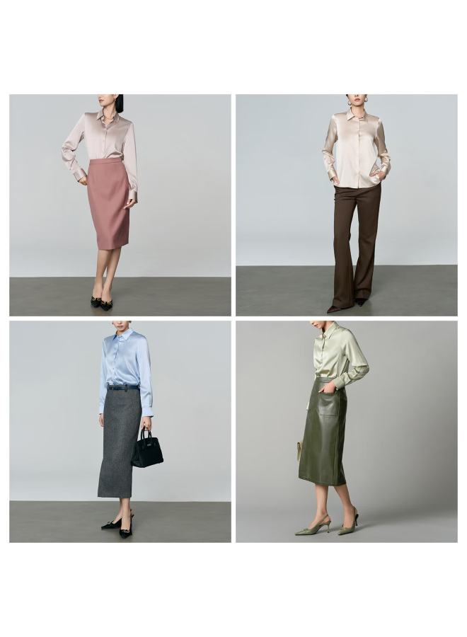 Yanyee High-quality Mulberry Silk Blouse For Women, Early Autumn Commute Professional Slimming Elegant Top, Green, Size S - Image 2