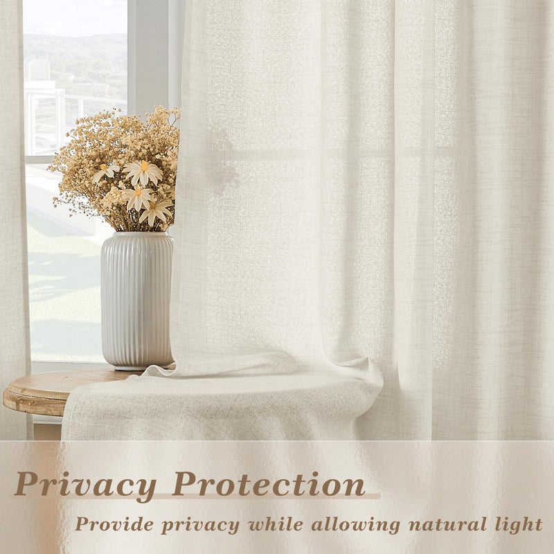 Dukiyo Natural Linen Curtains 84 Inches Long For Living Room Flax Linen Semi Sheer Rod Pocket Belt Hooks Drapes Boho Neutral Privacy Light Filtering Bedroom Cream Curtain 84 Inch Length 2 Panels - Image 4