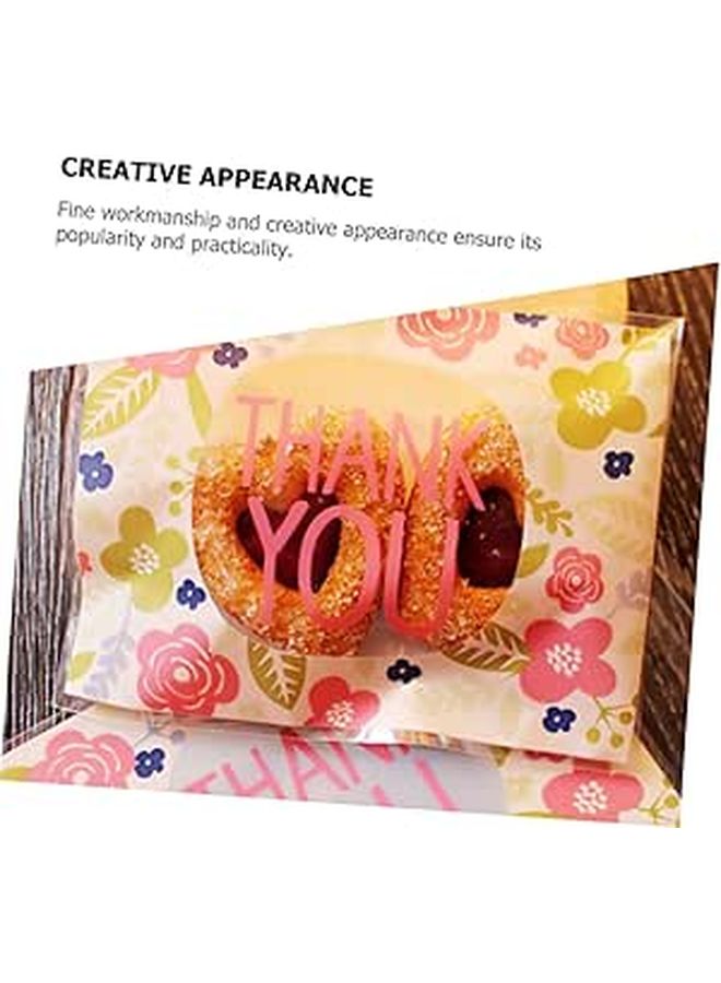 Self Adhesive Plastic Treat Bags 100 Pcs Floral Design For Candy Cookies Bakery Party Packaging - Image 1