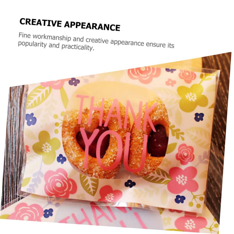Self Adhesive Plastic Treat Bags 100 Pcs Floral Design For Candy Cookies Bakery Party Packaging - Image 2