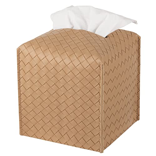 zoocatia Tissue Box Cover PU Leather Tissue Holder Square Facial Tissue Case Facial Paper Organizer Dispenser for Bathroom, Vanity Countertop, Tabletop, Car, Khaki - Image 1