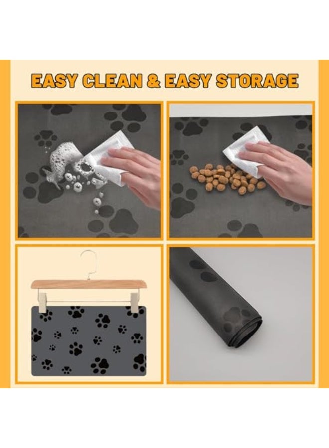 مفرش طعام الحيوانات الأليفة غير قابل للانزلاق ومقاوم للماء يحمي الأرضيات، مفرش لتغذية الحيوانات الأليفة لحوض الماء للكلاب وللقطط مناسب للحيوانات الأليفة الصغيرة والمتوسطة (أسود، 30x40 سم) - Image 5