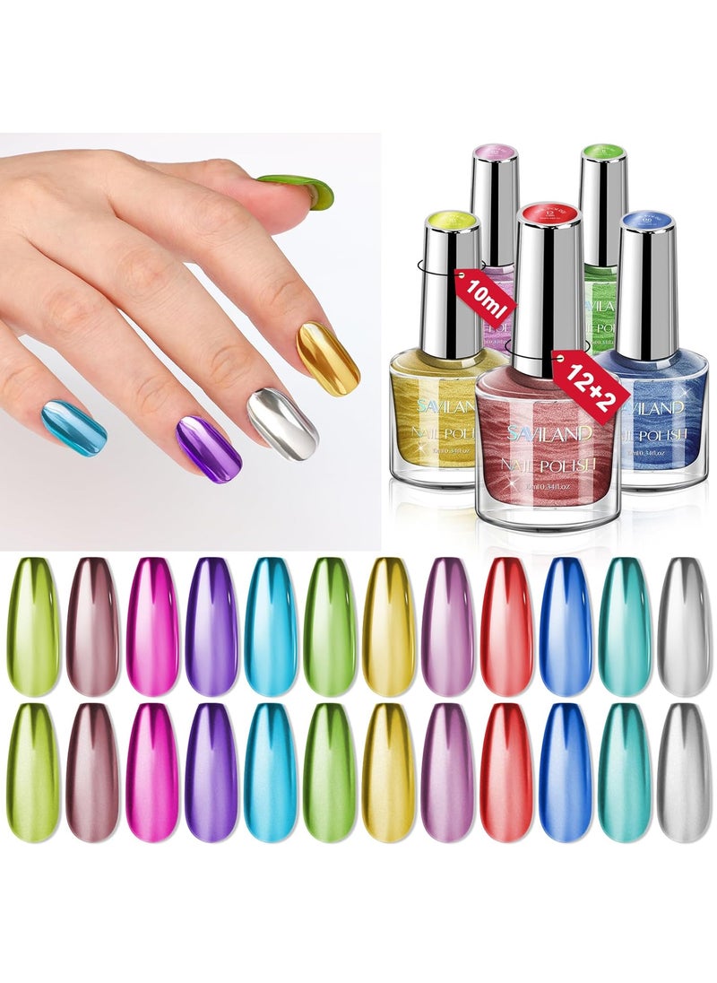 Saviland - SAVILAND Chrome Nail Polish Set: 12 Colors Mirror Metallic Glitter Nail Polish 0.34 oz Holographic Red Silver Pink Nail Polish Quick-Dry Base Top Polish Coat for Fingernail Toenail French Manicure Art - Image 1