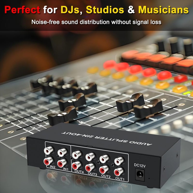 FlyroadUp 2 in 4 Out RCA L/R Audio Splitter Stereo Line Level Distributor Mixer with Independent Volume Control for Home Theater, DJ, Studio - Image 4