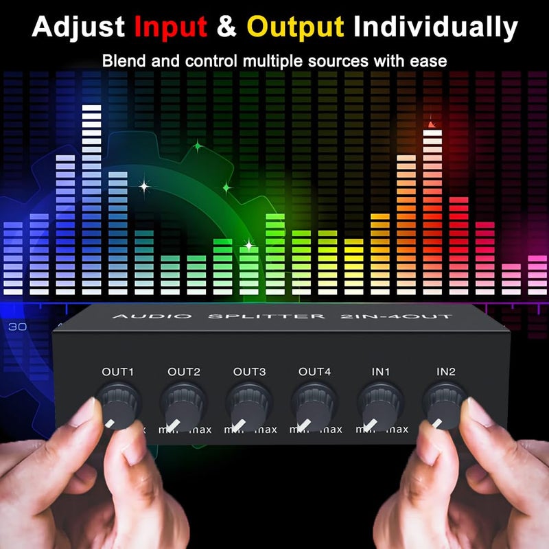 FlyroadUp 2 in 4 Out RCA L/R Audio Splitter Stereo Line Level Distributor Mixer with Independent Volume Control for Home Theater, DJ, Studio - Image 3