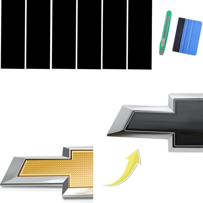 Arespark 6 PCS Emblem Wrap Kit Compatible with Bowtie Logo Wrap Car Stickers 118 x 43 CutYourOwn Emblem Overlay DIY Decals for Chevy Gloss Black with Tool Kits - Image 3