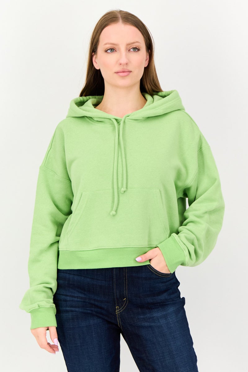 NIA Women Plain Long Sleeve Hoodie, Green - Image 1