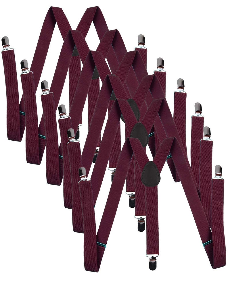 ICObuty Mens and Y Shape Suspender Set Adjustable Elastic Solid Color 6 Pcak Maroon