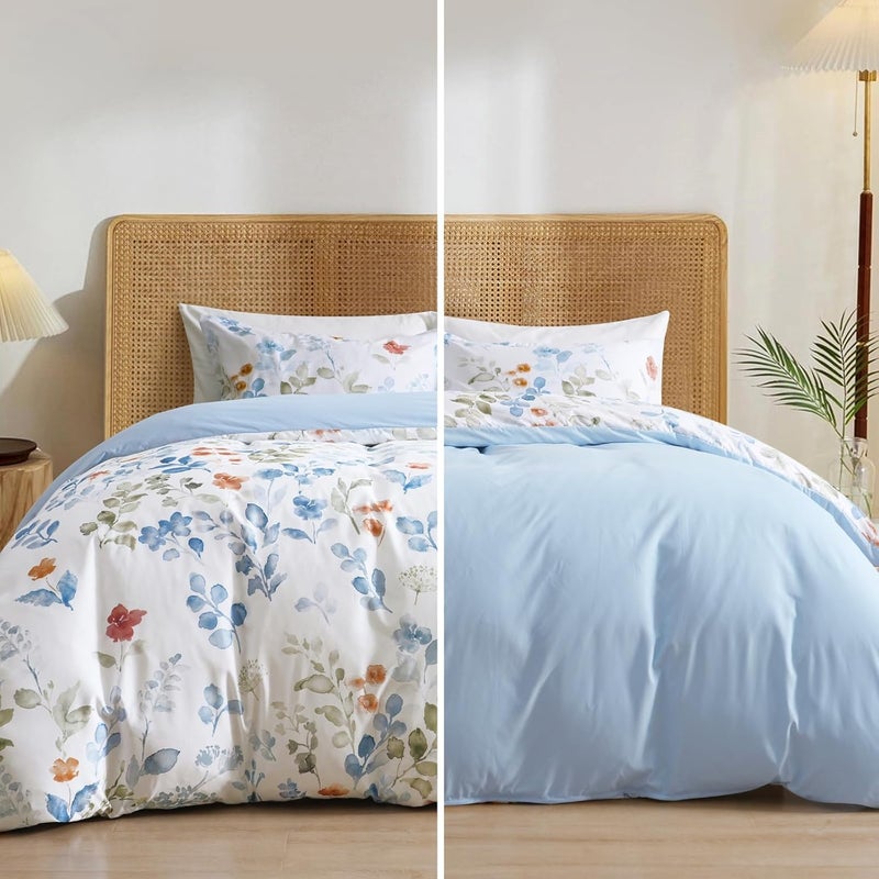 PHF غطاء لحاف بيزلي فائق النعومة بحجم كينج، مجموعة بياضات مطبوعة 3 قطع، مجموعة غطاء لحاف بنمط مريح على الطراز الريفي مع 2 غطاء وسادة، إغلاق بسحاب و 8 روابط، 104"x90"، أبيض وأزرق - Image 3